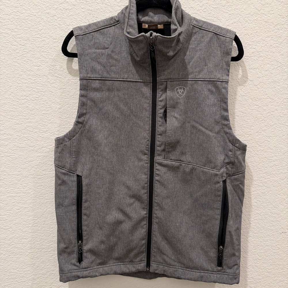 Ariat Mens Logo Softshell Vest Grey Heather Full Zip Fleece Lined Small
